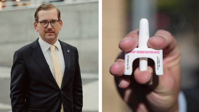 Alexander Ojanne, Social- och trygghetsborgarråd i Stockholm (S), och en bild på Naloxon