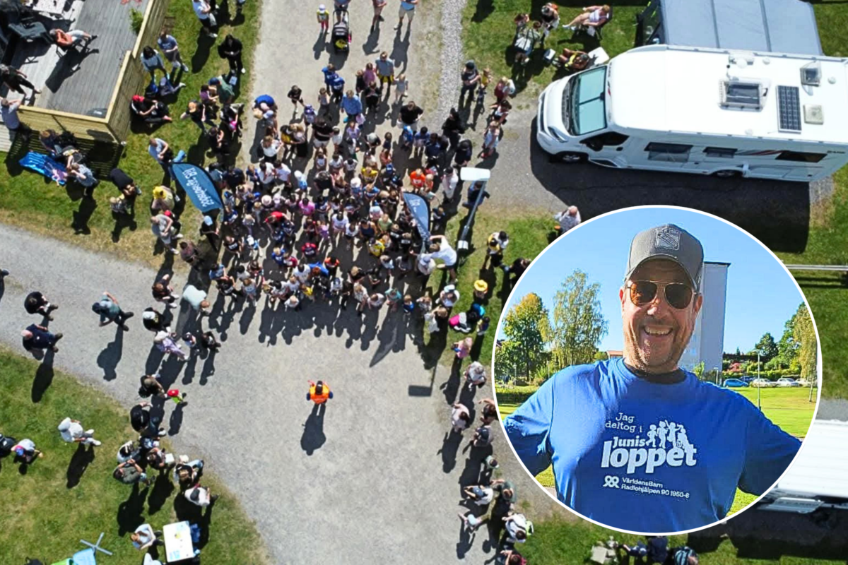 Barn springer för att samla in pengar till Världens Barn