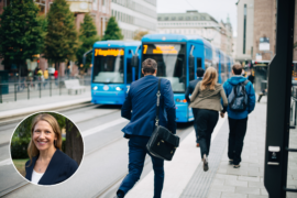 Personer som springer till spårvagnen