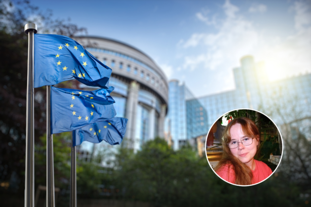 EU-parlamentet i Bryssel och Fionella Scherzenlehner