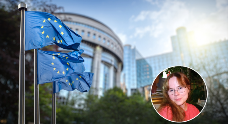 EU-parlamentet i Bryssel och Fionella Scherzenlehner
